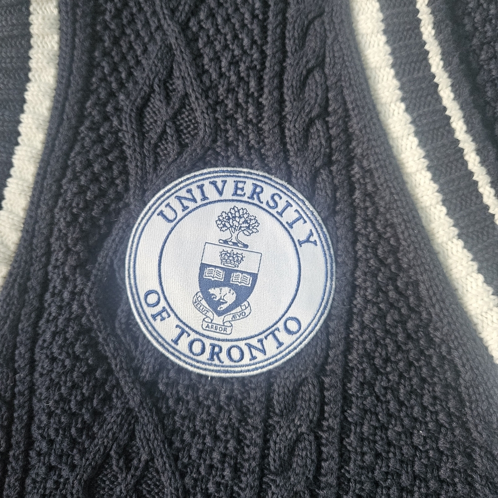 OVO x UofT Women's Cable Knit Sweater Vest Navy White 100% Cotton Large - Picture 4 of 8